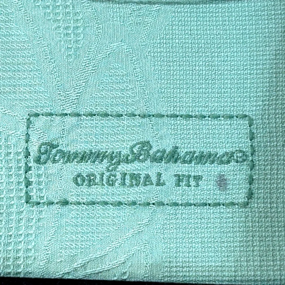 Tommy Bahama Mens XL‎ Silk Camp Shirt Aqua Blue Floral Jacquard Short Sleeve